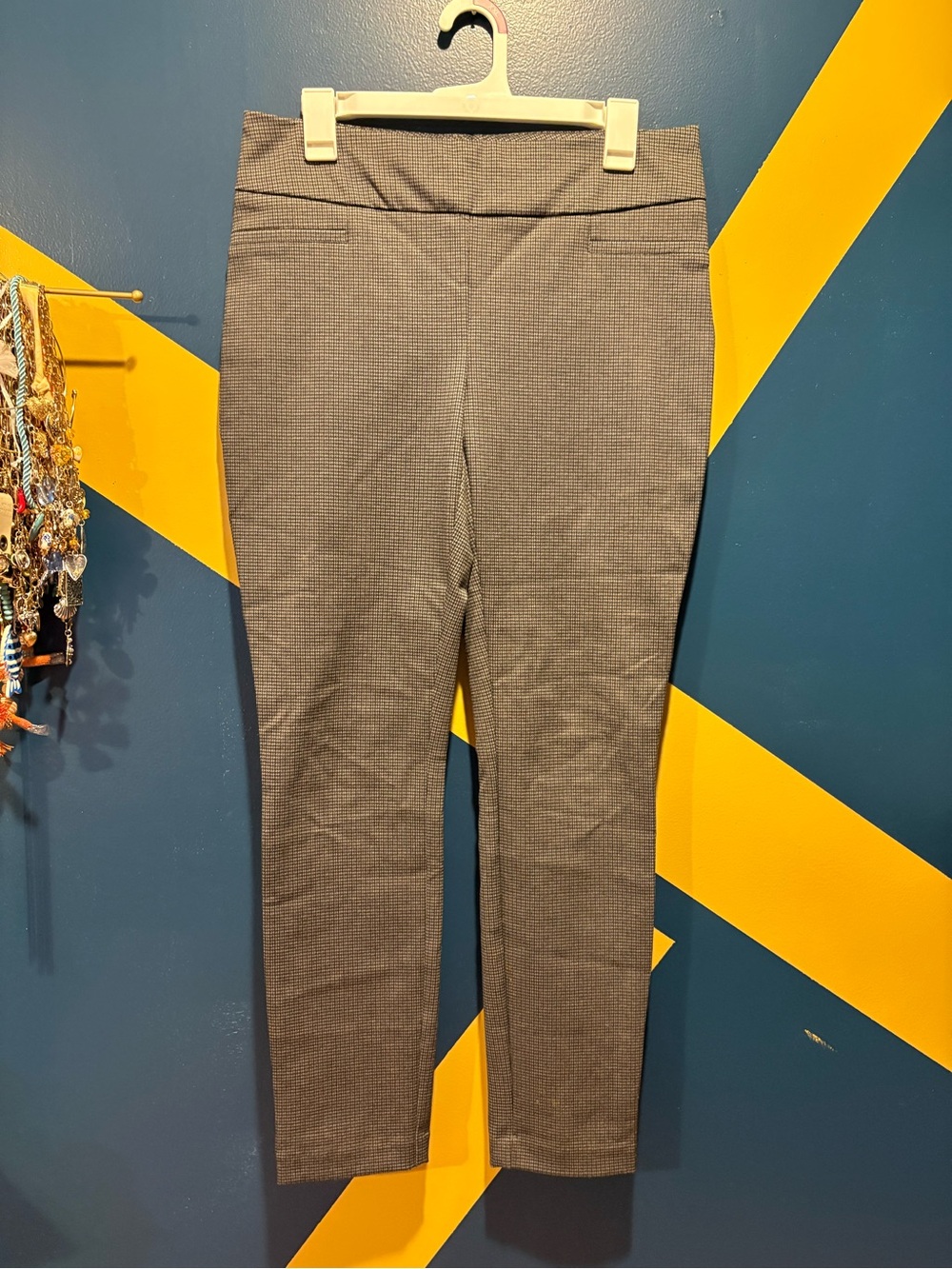 Dalia Gray & Blue Houndstooth Skinny FIt Pull-On Ponte Pants EUC